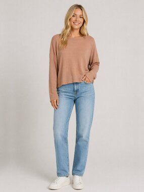 Eileen Fisher Long Sleeve Crop Top Tan Medium #A2047